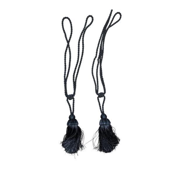 2 Black Gray White Curtain Tiebacks Tassels Set 5" Tassel - Picture 1 of 4